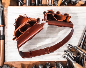 Handmade Full Grain Leather Tool Belt: Electrician Carpenter Utility Pouch