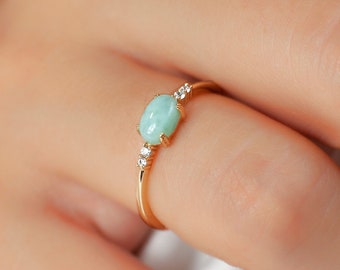 Natural Larimar Gemstone Gold Vermeil Ring, Gemstone Rings, Small Delicate Dainty Stacking Rings, Gift For Girlfriend, Birthday Gift For Her