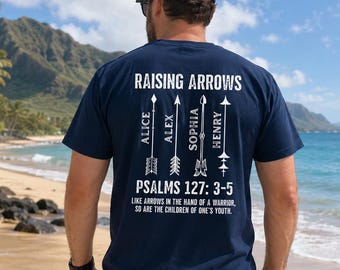 Custom Dad Raising Arrows Shirt, Personalized Fathers Day Gift For Husband, Christian Dad Kids Name Tee, Religious Papa Christian Top Gift