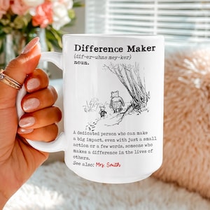 Personalized Difference Maker Mug, Custom Teacher Appreciation Week Gift, Mentor Leader Thank You Gift, Coworker Colleague Coffee Cup