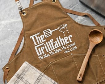 Custom Embroidered Custom Apron For Dad Grandpa, Personalized Fathers Day Gift BBQ Grilling Apron From Kids, Mens Cooking Kitchen Accessory