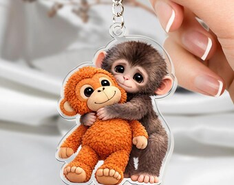 Team Punch Monkey Keychain, The Abandoned Baby Monkey Keychain, Cute Animal Lover Gift, Baby Monkey Fan Accessory, Gift for Animal Lovers