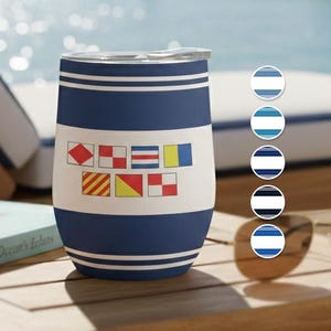 Personalized Nautical Flag Wine Tumbler, Custom Hidden Message Sailor Cup, Funny Boat Captain Gift For Him, Maritime Iced Tumbled Cup