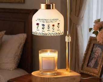 Personalized Grandma Candle Warmer Lamp, Birth Flower Mother's Day Gift For Mom, Woman Candle Lamp For Mom Room Decor, Nana Birthday Gift