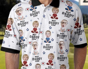 Polo personnalisé avec photo du meilleur papa de tous les temps, visage personnalisé pour golfeur, cadeau chemise de golf à manches courtes pour mari, cadeau fête des pères pour papa