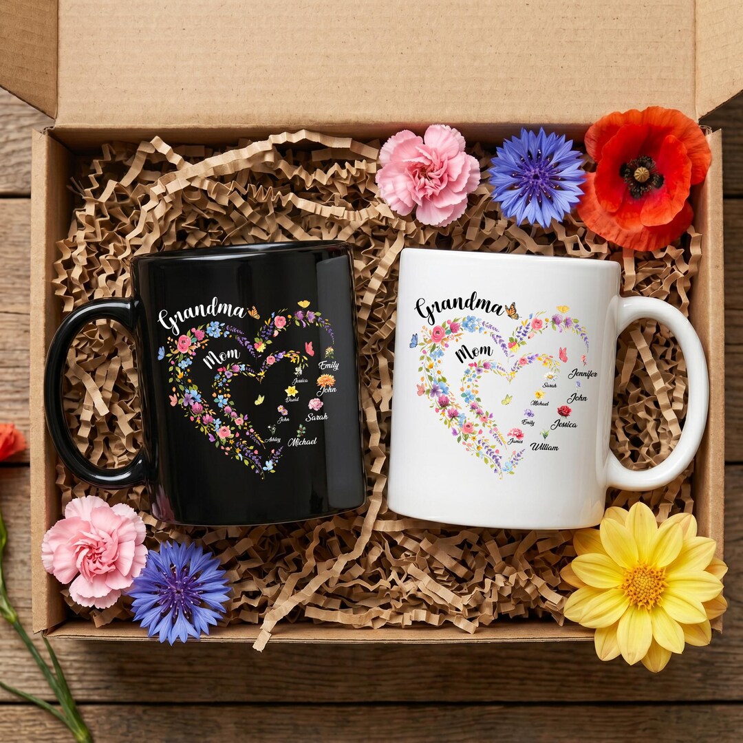 Personalized First Mom Now Grandma Birth Flower Mug, Custom Mothers Day ...