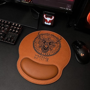 Personalized Name In Viking 3D Mouse Pad, Ethnic Norse Leather Mouse Pad, Norse Mythology Custom Leather Mouse Pad Gift For Viking Man