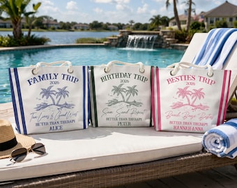 Personalized Girls Trip Summer Beach Bag, Summer Vacation Gift For Her Mom, Bridesmaid Favor, Bridesmaid Gift, Bachelorette Girls Trip Favor