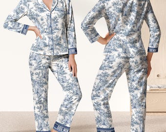 This Is My Pawjama Dog Mom Toile De Jouy - Personalized Satin Pajama Set, Gift For Dog Lover Dog Mom, Dog Pajamas, Dog Pants, Dog Clothing