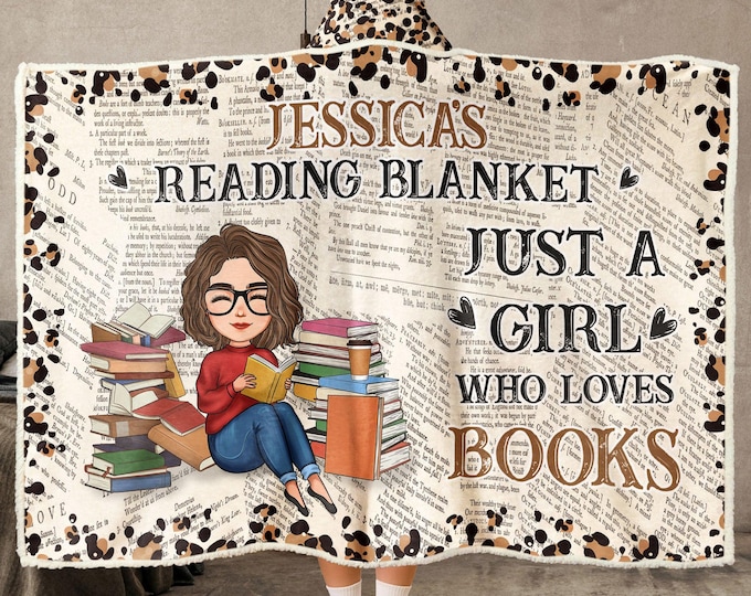 Personalized Reading Book Wearable Hooded Blanket, My Reading Blanket, Book Lover Gifts, Books Reading Blanket, Reading Lover Gift