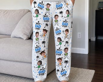 Personalized Best Dad Ever Lounge Pants, Custom Kid Photo Grandpa Pajama Pants, Father’s Day Gift For Dad, Custom Baby Face Lounge Pants