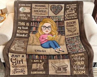 Personalized Book Lover Blanket, Warm Soft Blanket For Women, Just A Girl Who Loves Books, Gift For Daughter, Gift For Bookworm Book Club