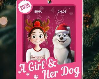 A Girl & Her Dogs Has Unbreakable Bond Toy Box, Personalized Acrylic Ornament, Dog Lover Christmas Gift, Christmas Gift For Dog Mom