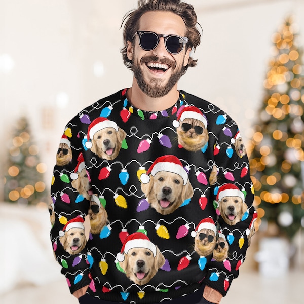 Personalized Pet Photo Ugly Christmas Sweater: Custom Family Xmas Gift