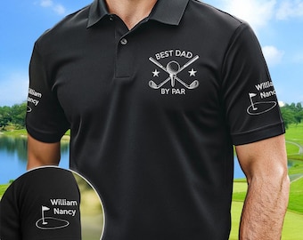 Meilleur papa, prénoms personnalisés pour enfants, pour papa, grand-père, polo brodé personnalisé fête des pères, cadeau chemise de golf à manches courtes pour mari