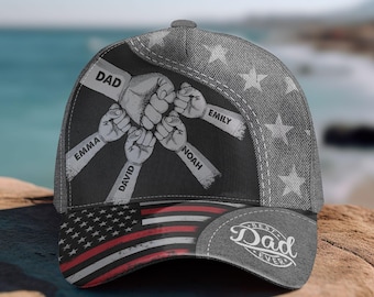 Fist Bump Daddy Grandpa, Personalized America Classic Cap, Father's Day Gift for Grandpa, for Dad, Hat For Husband, Dad And Kid Name Cap