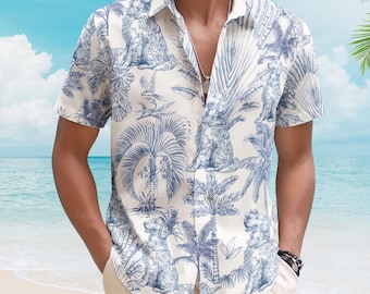 Custom Hawaiian Shirt For Man, Woman, Dog Lovers Toile De Jouy Style Custom Dog Breeds, Personalized Hawaiian Shirt, Funny Hawaiian Shirt