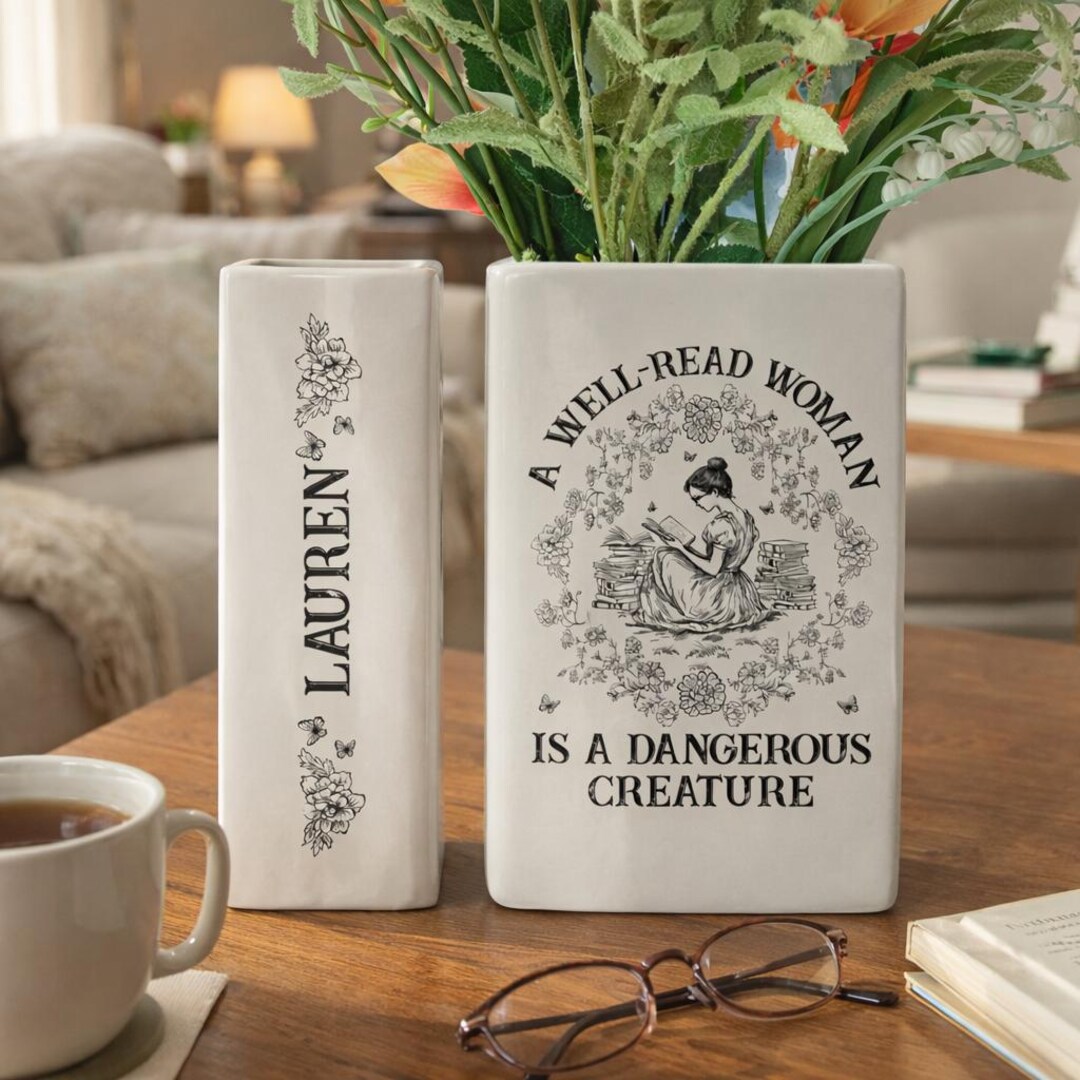Personalized Toile Reading Girl Book Vase, Custom Ceramic Book Vase ...