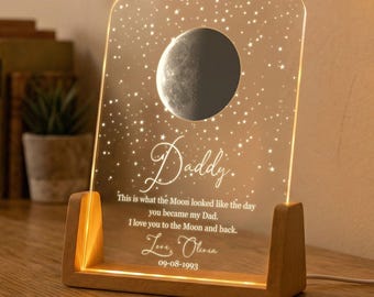 Custom Moon Phase By Date Night Light, Personalized Father's Day Gift For Dad Father's Day Keepsake, Moon Phase With Kid Names Night Light