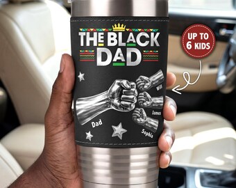 Personalized Dope Black Dad Fist Bump Tumbler, Custom African Dad Tumbler With Kid Name, Dad Birthday Gift, Father's Day Gifts For Husband