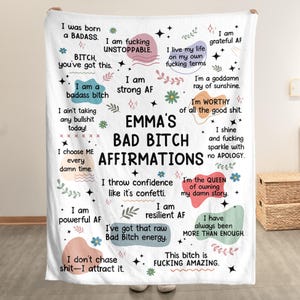 Bad B*Tch Affirmation Personalized Funny Blanket & Pillow, Christmas Funny Gift For Coworker Boss Friends, Gag Gift, White Elephant