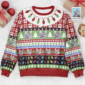 Personalisierte lustige Haustier Foto hässlich Pullover, Haustier Weihnachten Pullover, benutzerdefinierte lustige Haustier Gesicht, Weihnachtsfeier Geschenk für Haustier-Liebhaber Katze Mutter Hund Mutter