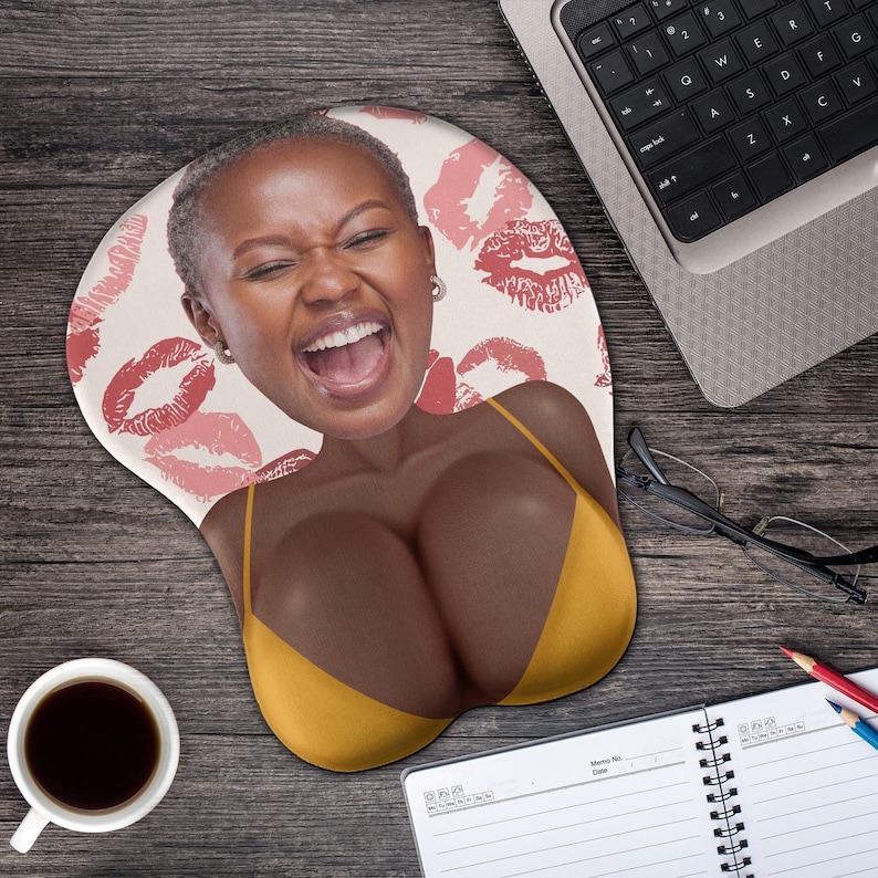 Custom Face Funny 3D Mouse Pad With Wrist Rest, For Couple, Coworker Troll, Personalized Gaming Play Mat Gift, Anniversary Gift For Husband image 1