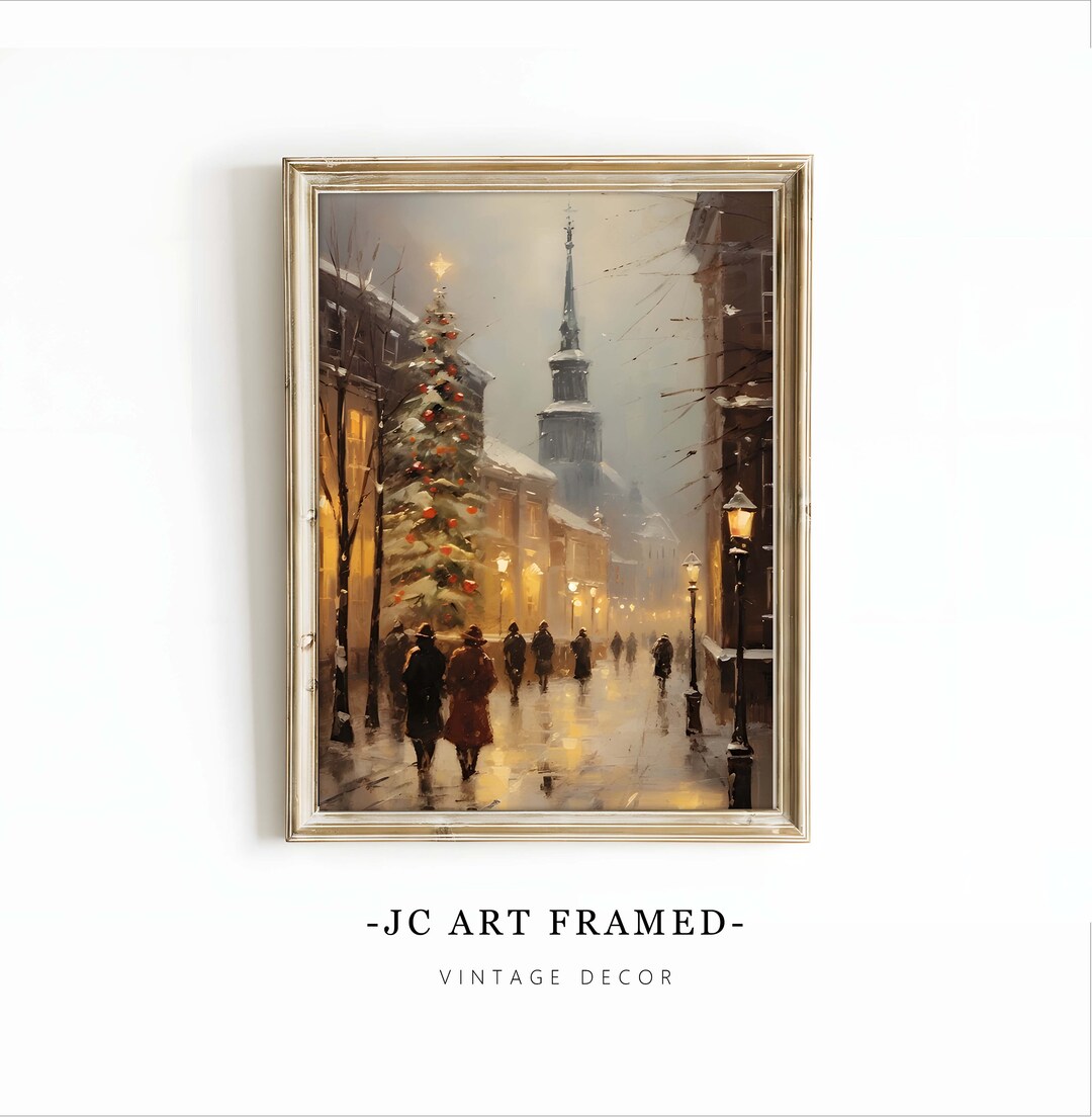 Vintage Christmas Wall Art Town City Art Landscape Painting Christmas