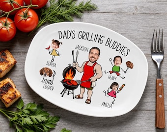 Gepersonaliseerde Dad's Grilling Buddies-schotel, Vaderdagcadeau voor papa, aangepaste echtgenoot kookschotel, grappige opa BBQ aangepaste schotelcadeau