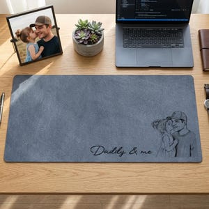 Personalized Dad We Love You Custom Photo Sketch Line Art Desk Mat, Father's Day Gift For Husband, Daddy & Kid Picture Desk Pad Mouse Mat