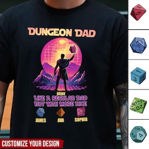Dungeon Dad: Como un papá normal, pero con más dados. Camiseta personalizada. Regalos para el Día del Padre, papá, abuelo y cumpleaños.