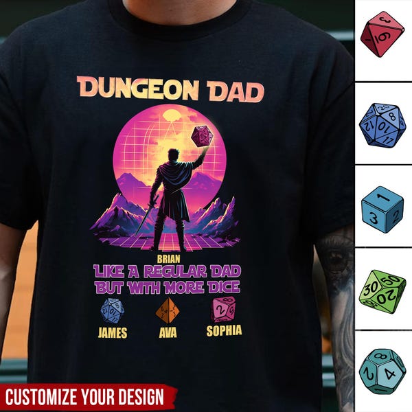 Dungeon Dad Like A Regular Dad But With More Dice, Personalized Shirt, Father's Day Gifts for Him, Papa, Grandpa, Dad Birthday Gifts