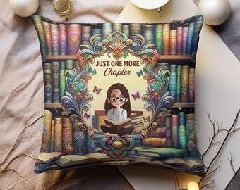 Personalized Book Lover Pillow: "Just One More Chapter" Reading Pillow (Insert Included)