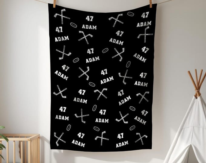 Hockey Custom Name, Number, Personalized Blanket, Custom Number And Name, Warm Gift For Hockey Player Hockey Team Hockey Mom
