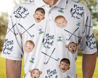 Best Dad By Par - polo personnalisé avec visage, polo personnalisé pour golfeur, cadeau idéal pour papa, père, cadeau de golf pour homme, chemise de golf