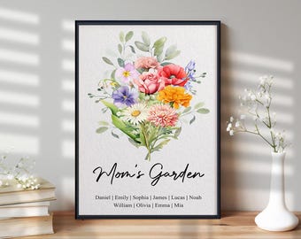 Personalized Birth Flower Bouquet Poster, Custom Family Birth Flower Sign, Grandma's Garden Sign, Mother's Day Gift, Mom Nana Birthday Gift