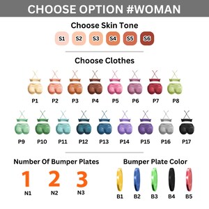 Puede incluir: Imagen con opciones de personalizaci&oacute;n. Incluye opciones de tono de piel, ropa, n&uacute;mero de placas de parachoques y color de la placa de parachoques. El texto en la parte superior dice "CHOOSE OPTION #WOMAN".