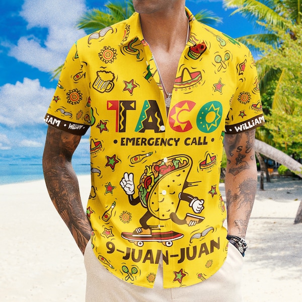 Custom Taco Hawaiian Shirt, Taco Emergency Call 9-Juan-Juan Mexican Gift For Him, Taco Beach Shirt, Cinco De Mayo, Taco Aloha Shirt