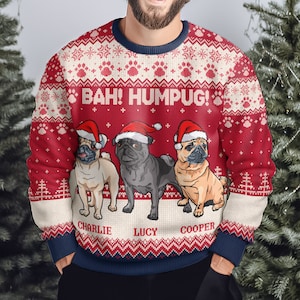 Personalized Pug Dog Lover Ugly Sweater, Custom Funny Ugly Christmas Sweater, Funny Christmas gift For Dog Owners, Dog Lovers, Pet Lovers