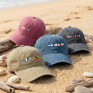 Name In Nautical Flags Personalized Distressed Denim Cap, Custom Boating Hat, Sailing Gift For Captain, Maritime Dad Present, Boat Owner
