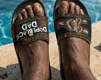 Personalized Dope Black Dad Fist Bump Slide Sandals, Black Dad Father's Day Gift For Husband, African Papa Sandal, Summer Slipper Men Gift