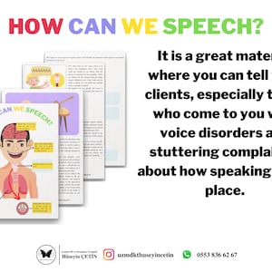 May include: Educational posters with the text "HOW CAN WE SPEECH?" and illustrations of the human vocal system. The posters are designed to explain the process of speech, with additional text on the right side.