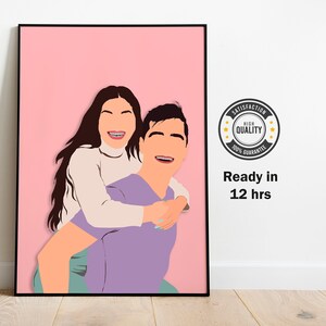 Personalized drawing from photo, Faceless digital portrait, Cartoon portrait, Custom illustration gift for him, Couple portrait print gift