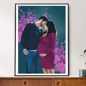 Custom Pregnant couple portrait, faceless portrait gift for new mom & dad gift, expecting mom gift ideas, personalized portrait from photo