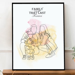 Family one line drawing portrait for Christmas gift,  faceless portrait, personalized family line art,  custom couple illustration