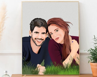 Couple photo painting , Faceless portrait for husband birthday, printable daughter wedding gift , 1 year anniversary gift for boyfriend