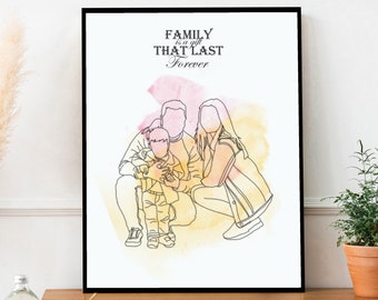 Family one line drawing portrait for Christmas gift,  faceless portrait, personalized family line art,  custom couple illustration