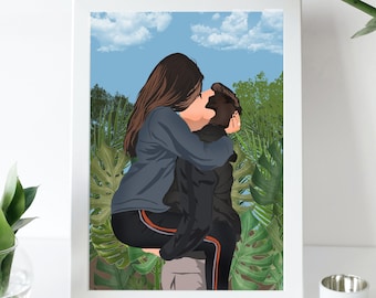 Custom faceless portrait, Sketch from photo,  Couple painting from photo, Boyfriend gift, First anniversary gift, Loved one portrait