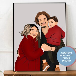 Peinture de portrait de famille à partir d’une photo, Portrait sans visage, portrait de Noël personnalisé, cadeau du 40e anniversaire, dessin sans visage à partir d’une photo