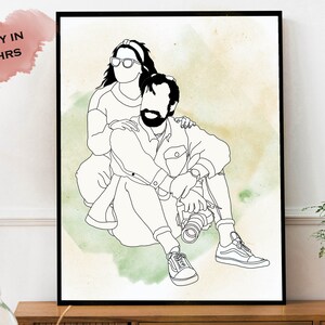 Personalized drawing, Custom line drawing, Custom couple portrait, Wedding anniversary gift, Family portrait, Sketch from photo,Gift for him